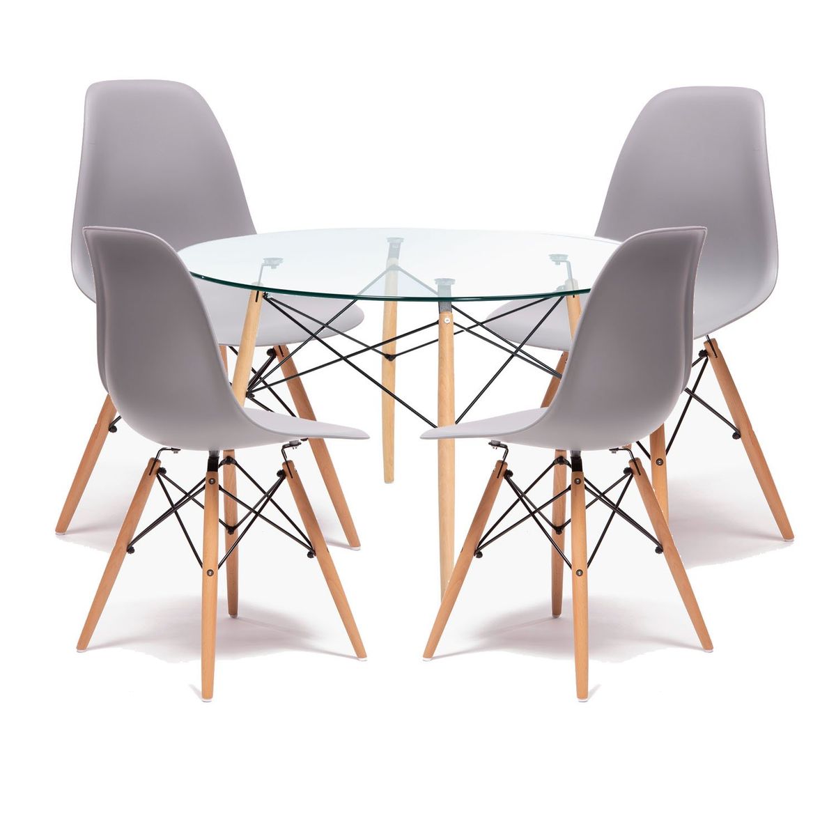 MICA - Juego de Comedor Bilund Vidrio 4 Sillas Gris