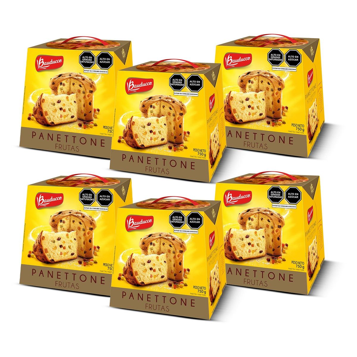 BAUDUCCO - Pack de 6 Panettone Bauducco Frutas x 750 gr.