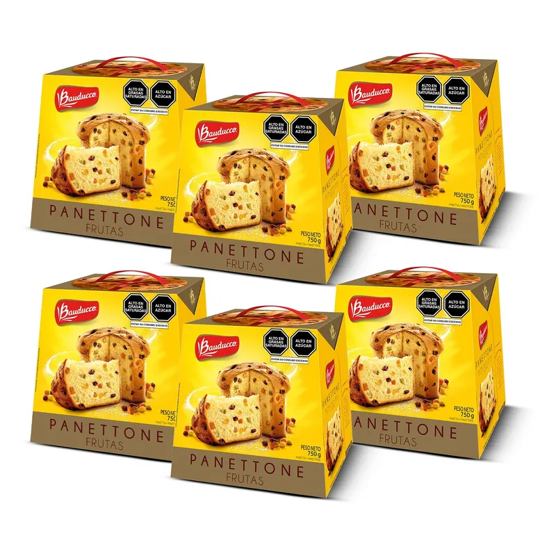 BAUDUCCO - Pack de 6 Panettone Bauducco Frutas x 750 gr.