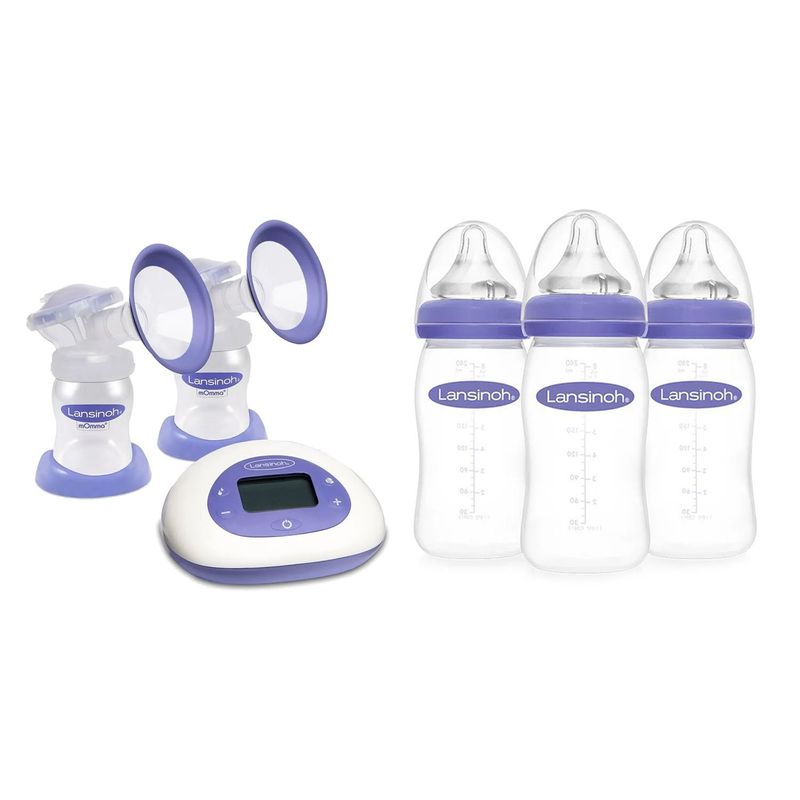 LANSINOH - Extractor De Leche Electrico Doble + Biberones 8 onzas - 3 unidades