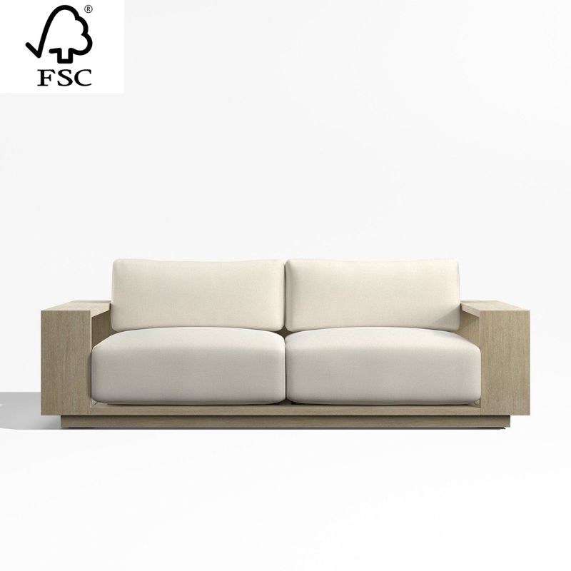  - Sofá Mallorca De Terraza De Madera Con Cojines Marfil 216cm