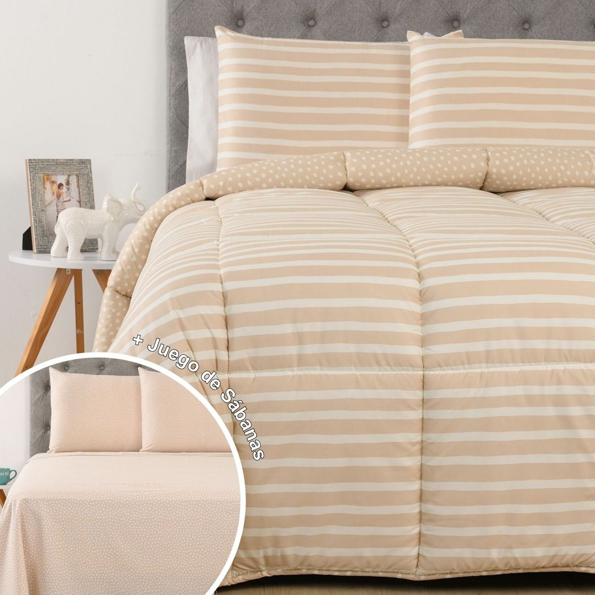 MICA - Juego de Cama: Edredón + Juego de Sábanas 180 Hilos 100% Algodón Mica