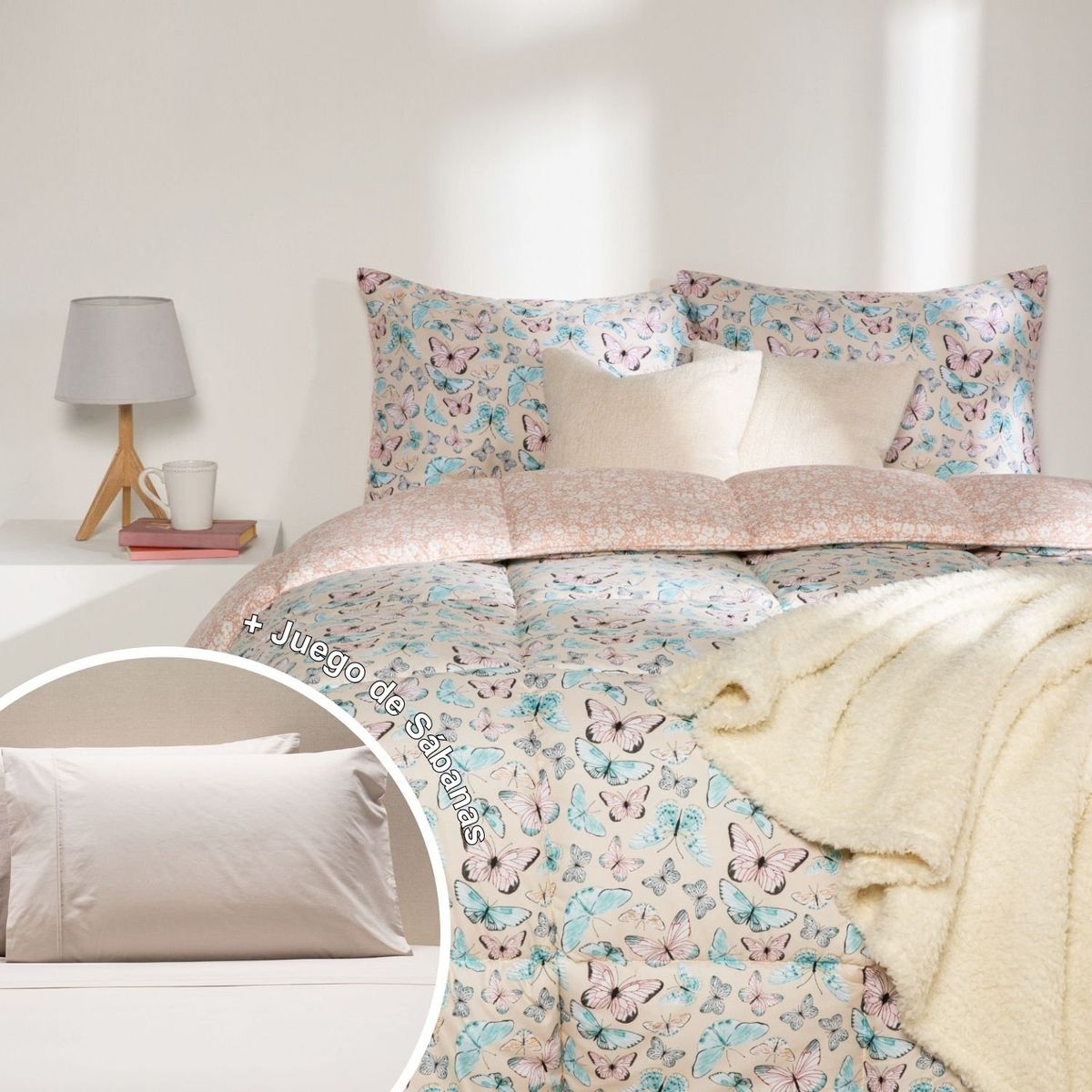 MICA - Juego de Cama: Edredón + Juego de Sábanas 180 Hilos 100% Algodón Mica