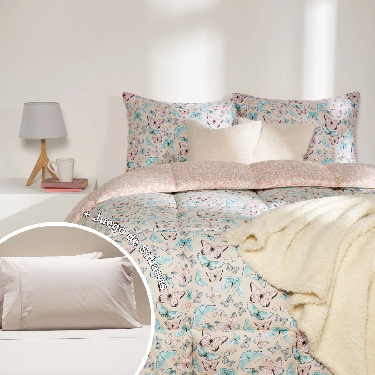 MICA - Juego de Cama: Edredón + Juego de Sábanas 180 Hilos 100% Algodón Mica