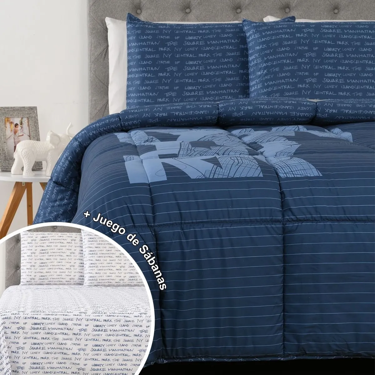 MICA - Juego de Cama: Edredón + Juego de Sábanas 180 Hilos 100% Algodón Mica