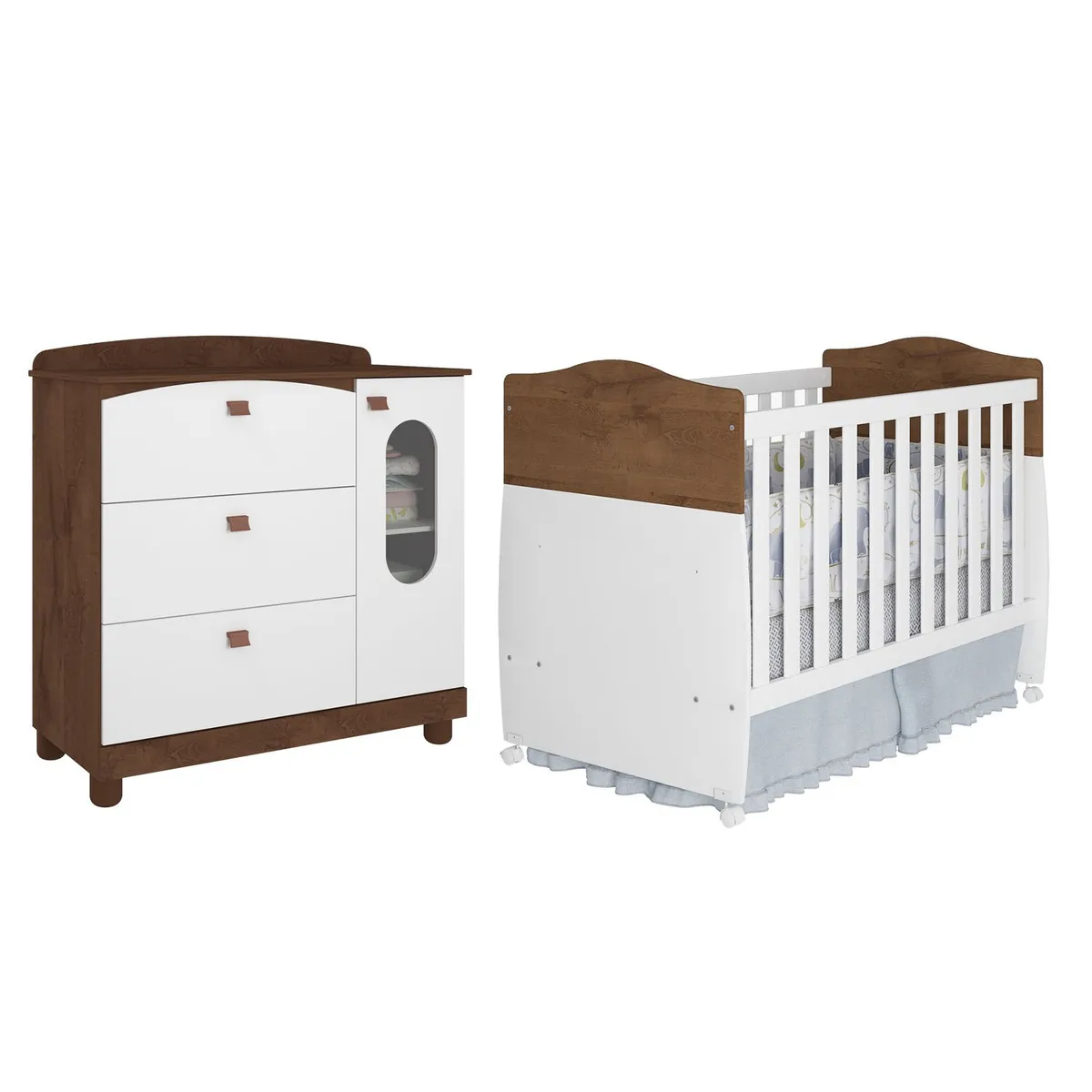 MICA KIDS - Cuna Convertible + Cómoda Confort Marrón/Blanco