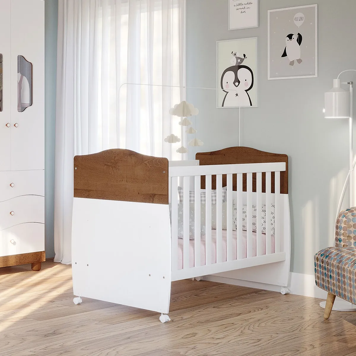 MICA KIDS - Cuna Convertible + Cómoda Confort Marrón/Blanco