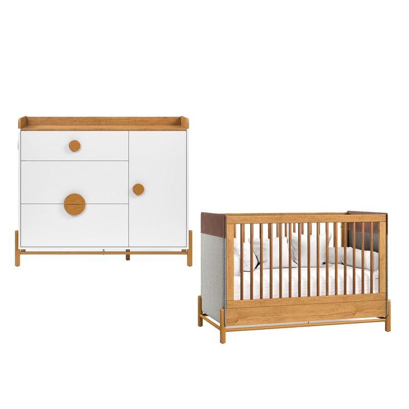 MICA KIDS - Cuna + Cómoda Tessa  Marrón/Blanco
