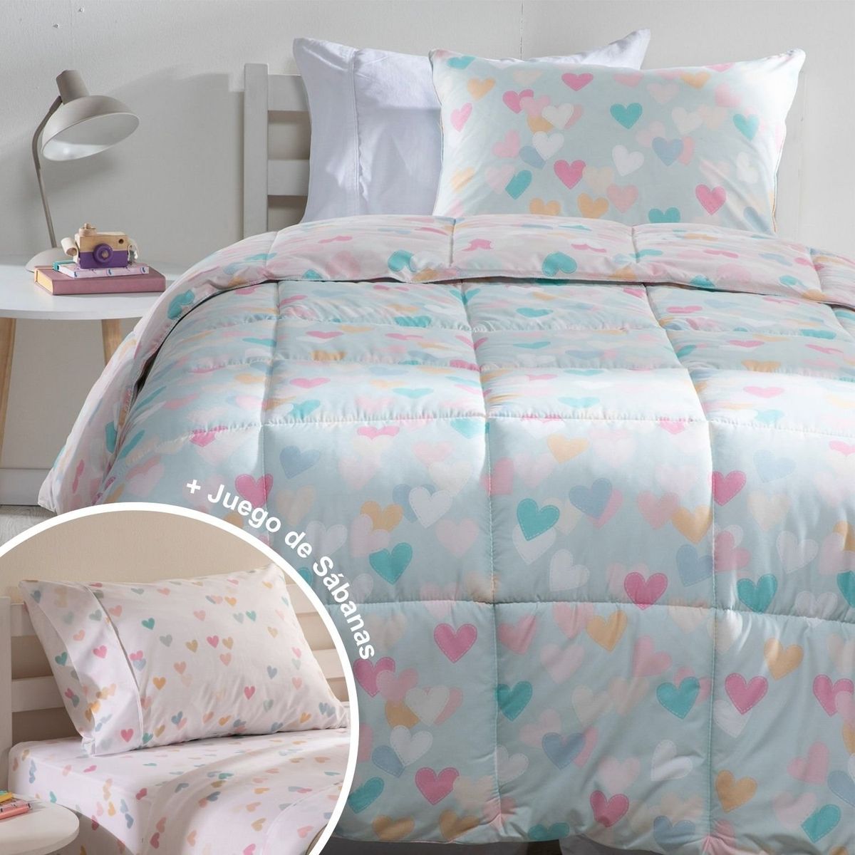 MICA KIDS - Juego de Cama Infantil: Edredón + Juego de Sábanas Love Mica Kids