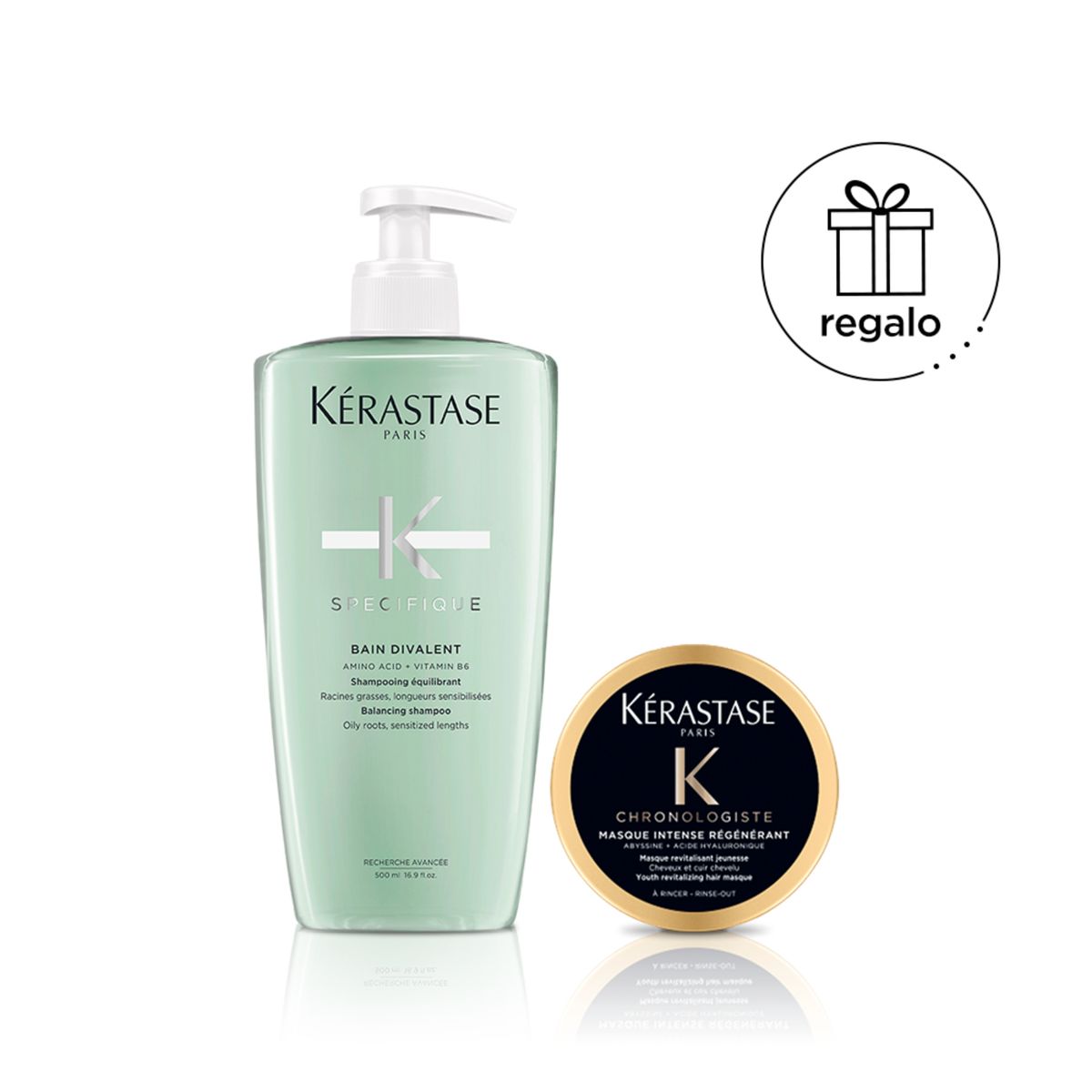 KERASTASE - Shampoo Divalent 500 ML para cabellos con raíces grasas + Mascarilla Chronologist 75 ml