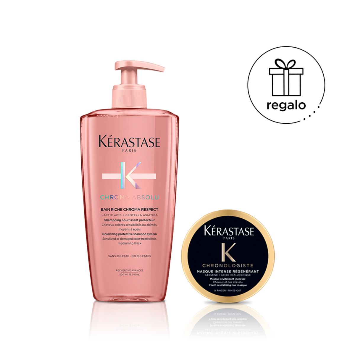 KERASTASE - Shampoo Chroma Absolu 500 ML para cabello teñido + Mascarilla Chronologiste 75 ml