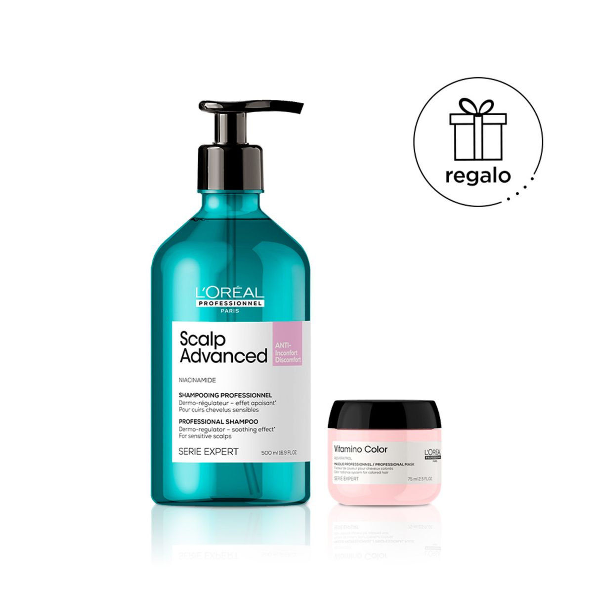 LOREAL PROFESSIONNEL - Shampoo Scalp Advanced 500 ML para cuero cabelludo sensible + Mascarilla Vitamino Color 75 ml