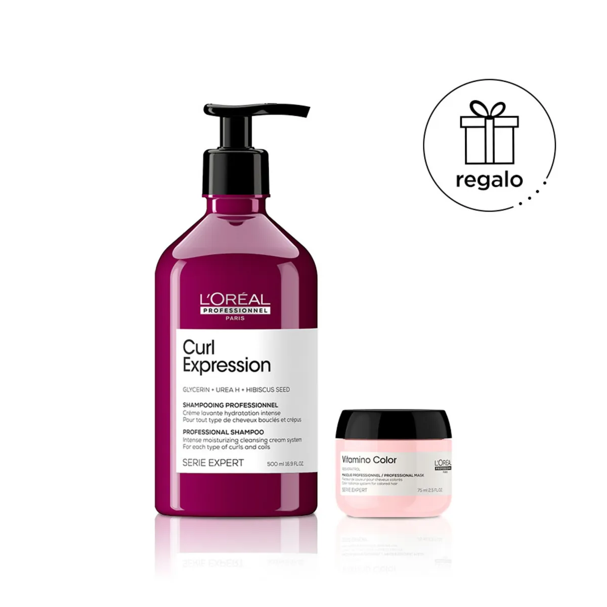 LOREAL PROFESSIONNEL - Shampoo Curl Expression Hidratante 500 ML para rizos definidos + Mascarilla Vitamino Color 75 ml