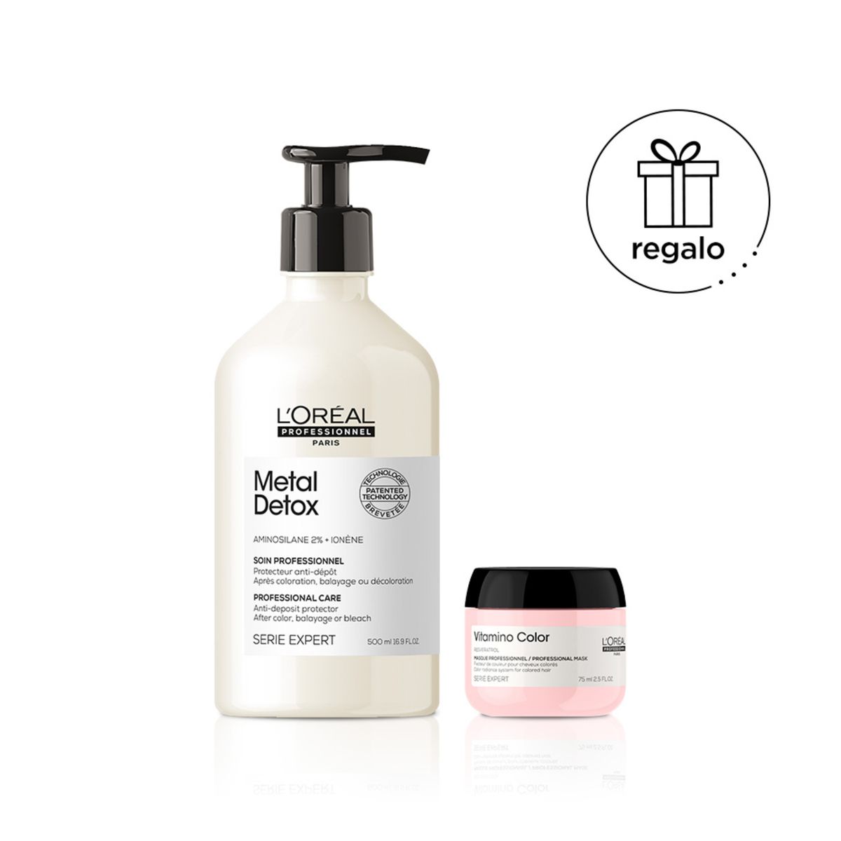 LOREAL PROFESSIONNEL - Shampoo Metal Detox 500 ML para protección color y desintoxicación + Mascarilla Vitamino Color 75 ml