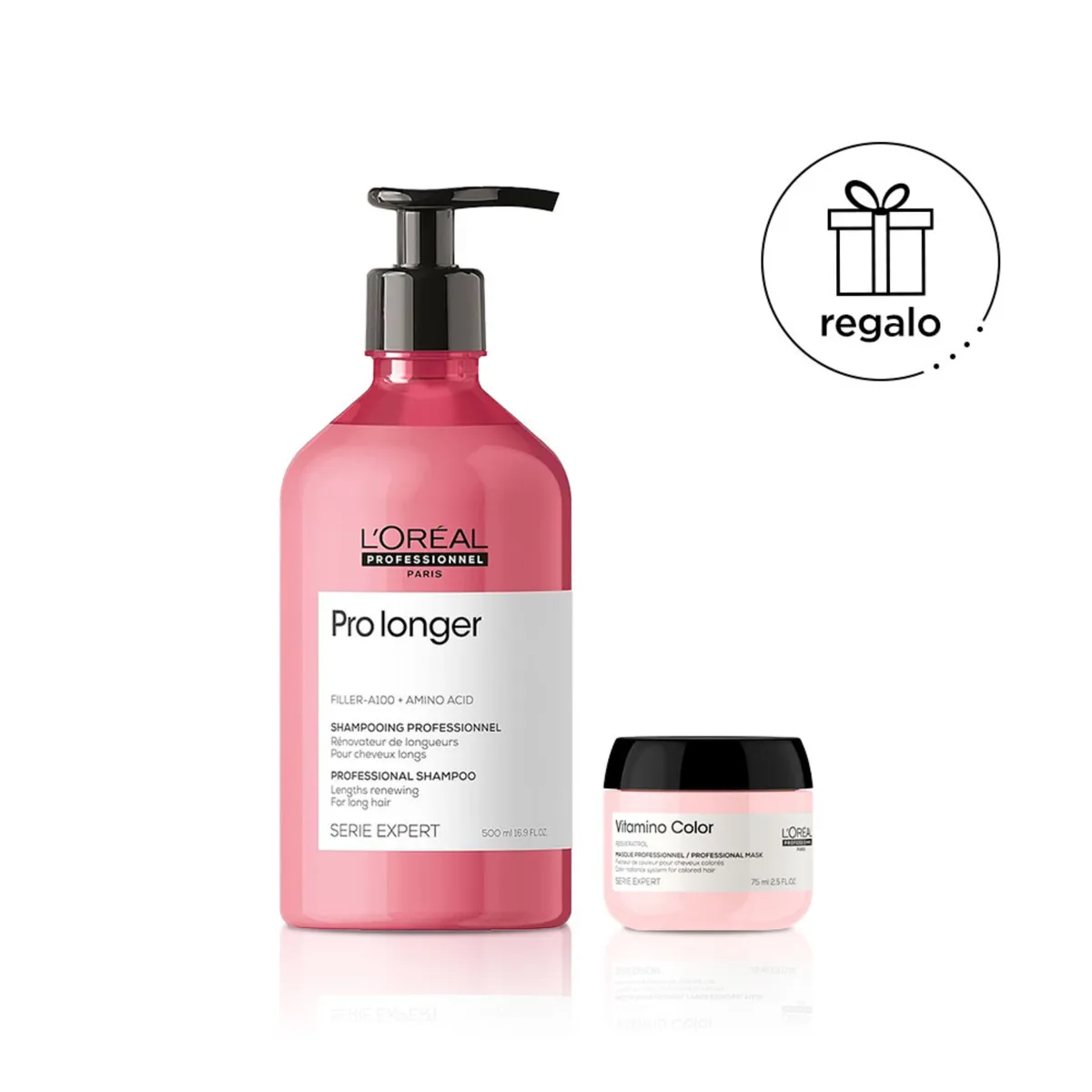 LOREAL PROFESSIONNEL - Shampoo Pro Longer 500 ML para un cabello largo y puntas saludables + Mascarilla Vitamino Color 75 ml