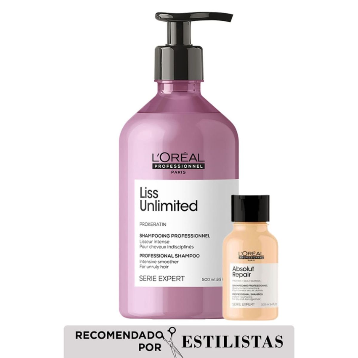 LOREAL PROFESSIONNEL - Shampoo Liss Unlimited 500 ML para control frizz + Mascarilla Vitamino Color 75 ml