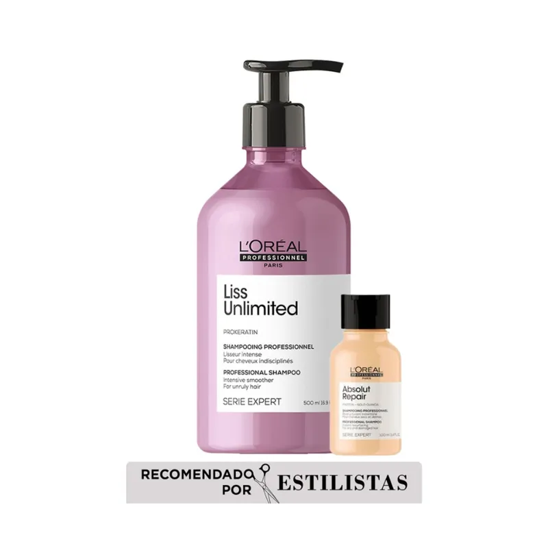 LOREAL PROFESSIONNEL - Shampoo Liss Unlimited 500 ML para control frizz + Mascarilla Vitamino Color 75 ml