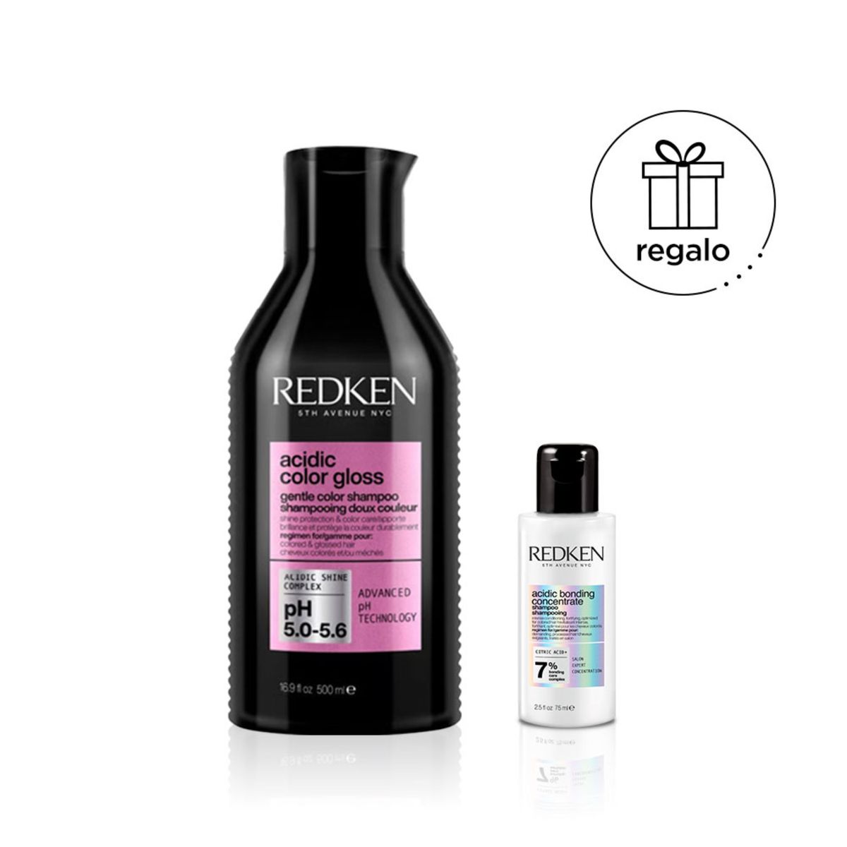 REDKEN - Shampoo Acidic Color Gloss 500 ML para brillo de cabello teñido + Shampoo Acidic Bonding Concentrate 75 ml