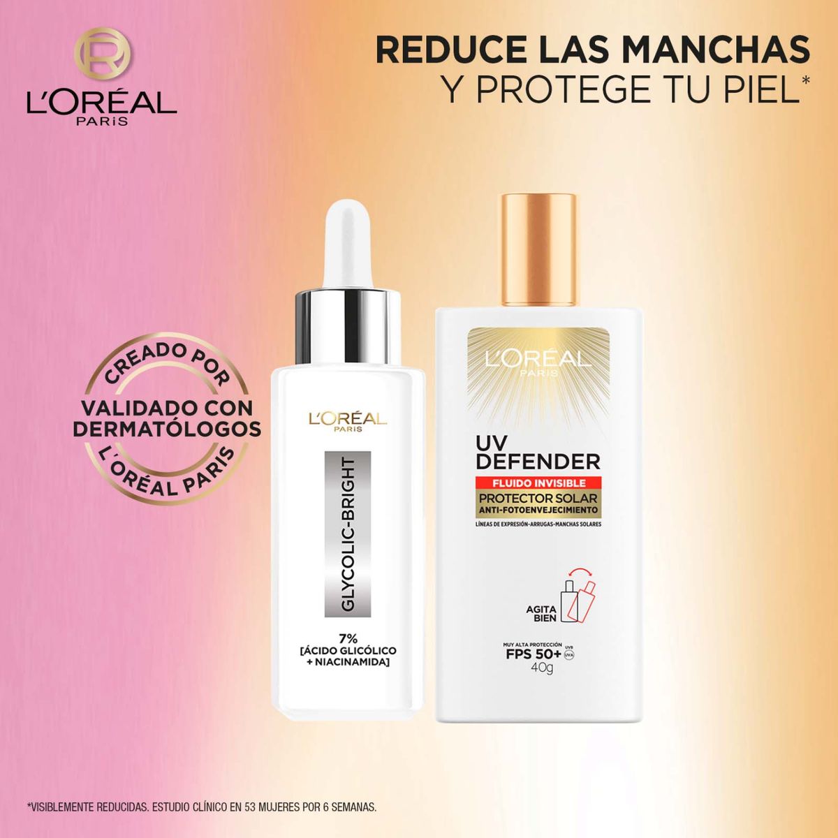 LOREAL PARIS - Pack L'oreal Paris Serúm Ácido Glicólico + Protector Solar Uv Defender Fluido