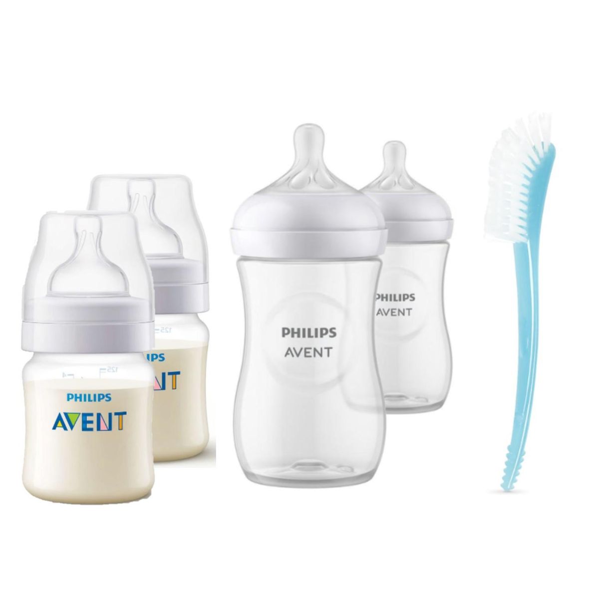 AVENT - Pack 4 Biberones + Escobilla Celeste