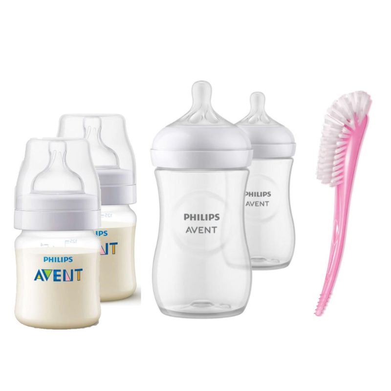 AVENT - Pack 4 Biberones + Escobilla Rosado