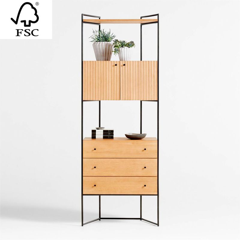 CRATE & BARREL - Estante Librero Evie 3 Cajones 2 Puertas 2 Espacios