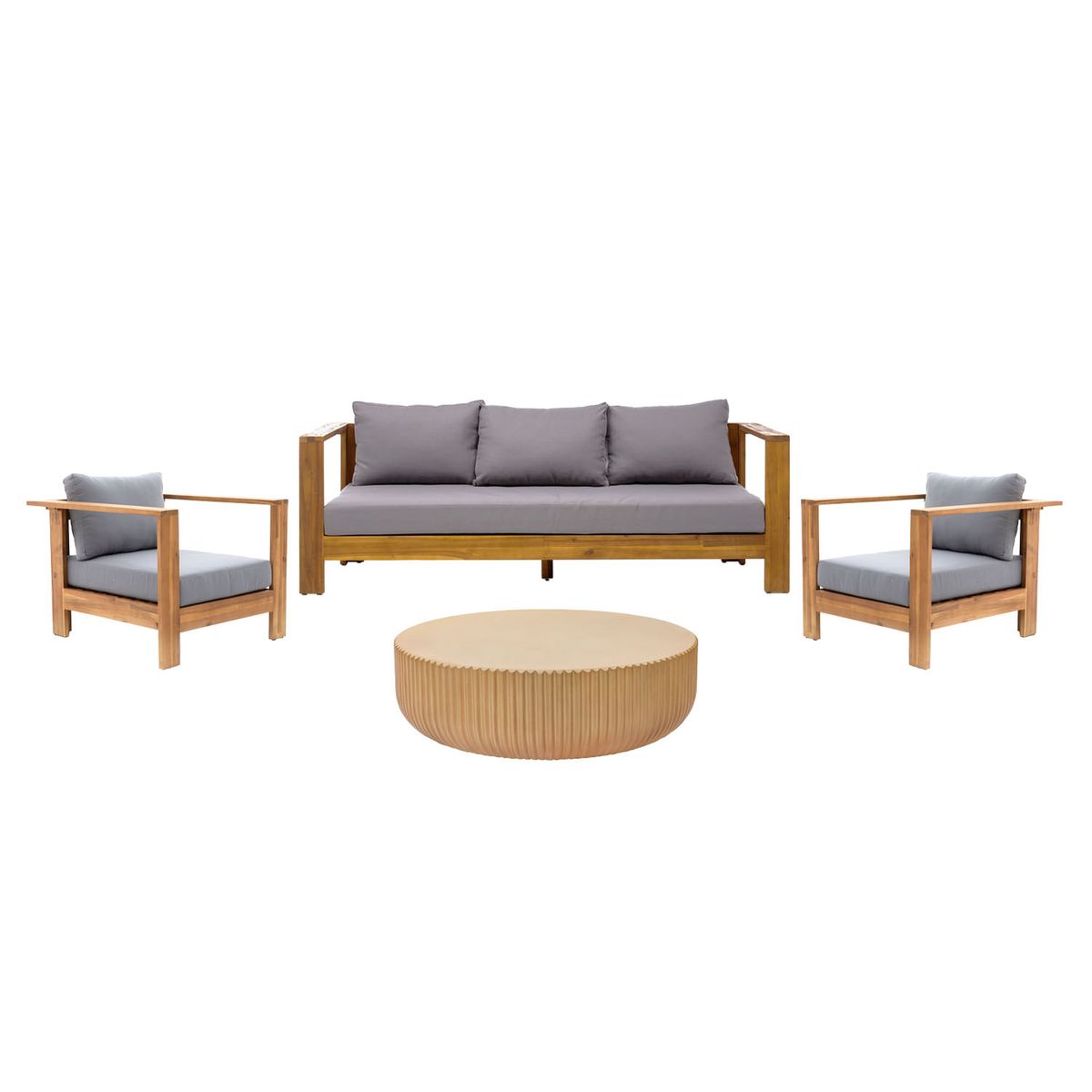 BASEMENT HOME - Juego de Sala de Terraza Santa Monica 3-1-1 + Mesa de Centro Atenea Natural