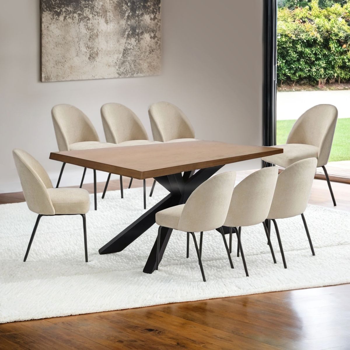 BASEMENT HOME - Juego de Comedor New Arno Creston 8 Sillas Beige
