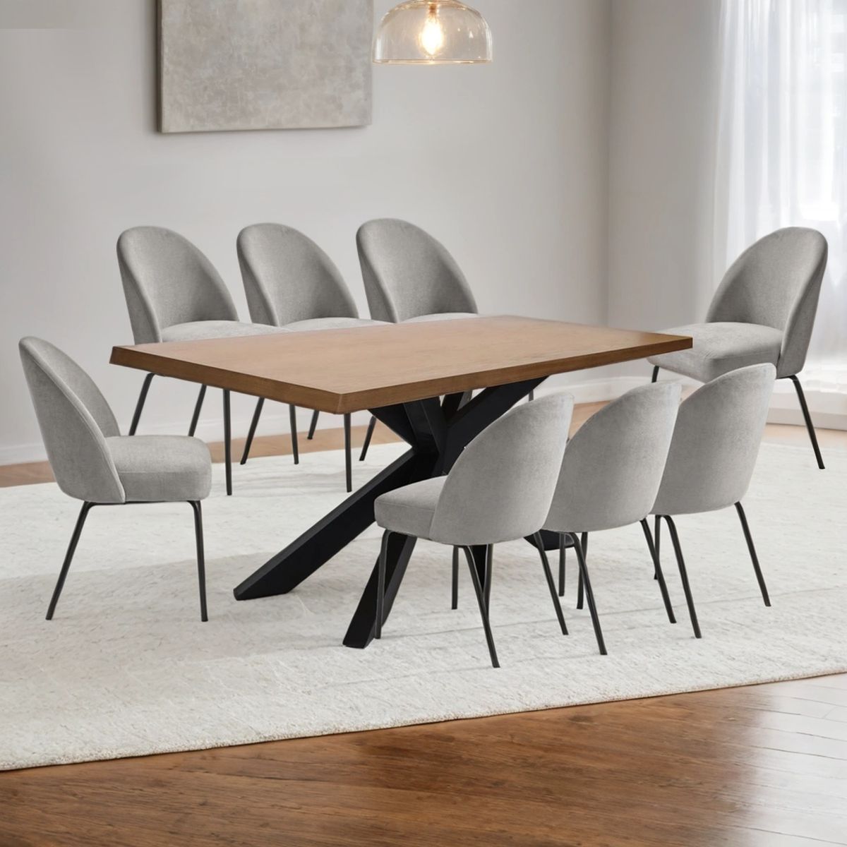 BASEMENT HOME - Juego de Comedor New Arno Creston 8 Sillas Gris