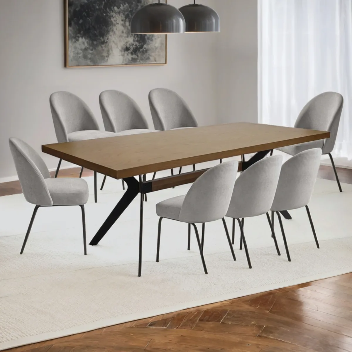 BASEMENT HOME - Juego de Comedor New Eliot Creston 8 Sillas Gris