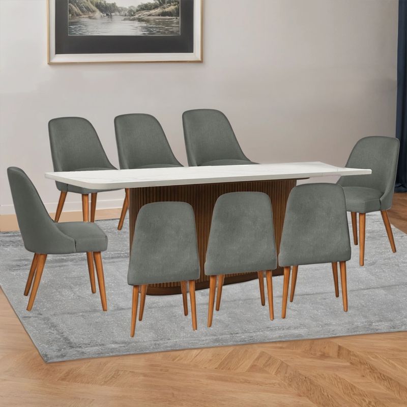 BASEMENT HOME - Juego de Comedor Victoria Kant Rectangular 8 Sillas Gris Oscuro