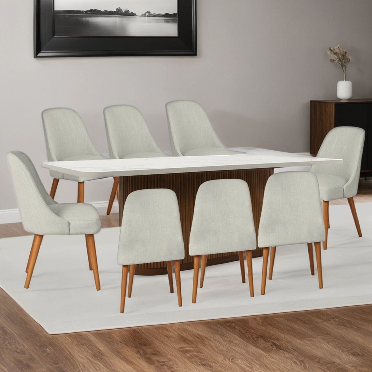 BASEMENT HOME - Juego de Comedor Victoria Kant Rectangular 8 Sillas Gris