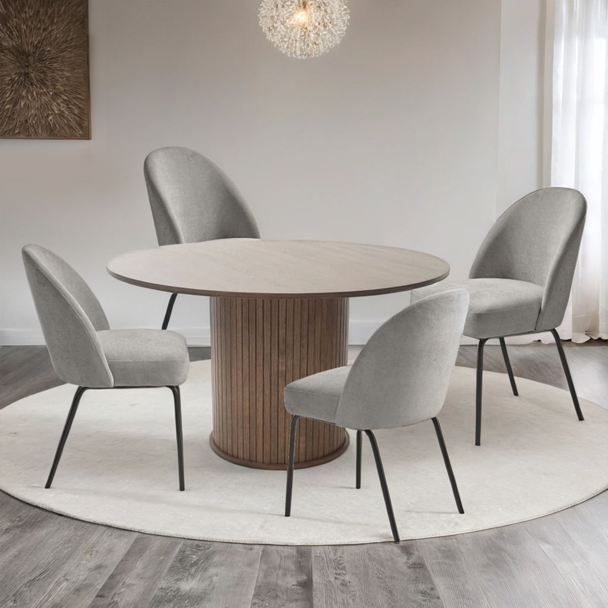 BASEMENT HOME - Juego de Comedor Nola Creston Nogal 4 Sillas Gris