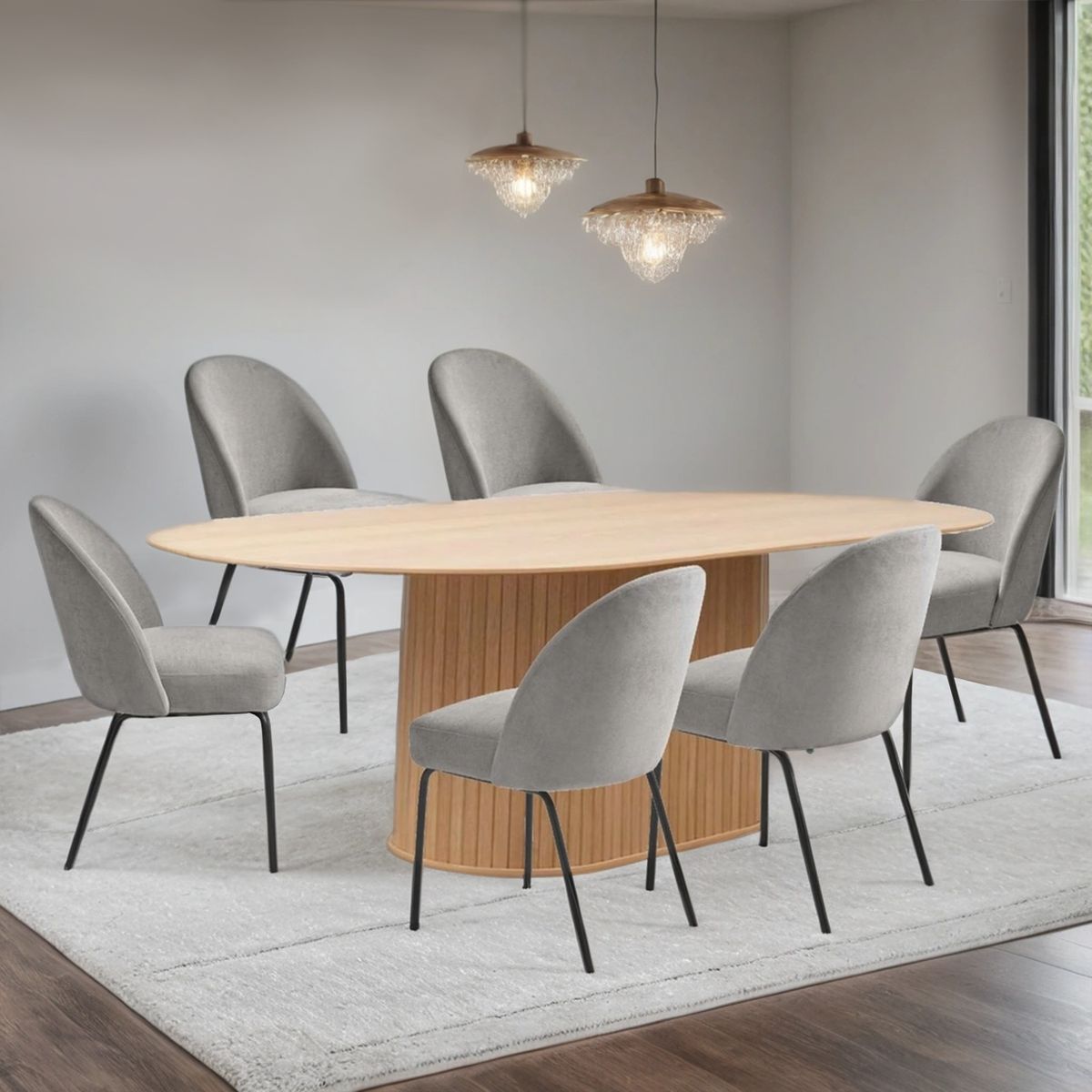 BASEMENT HOME - Juego de Comedor Nola Creston Natural 6 Sillas Gris