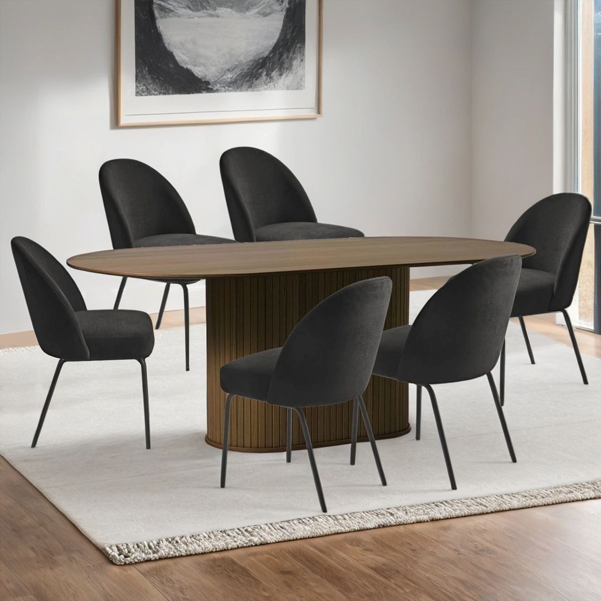 BASEMENT HOME - Juego de Comedor Nola Creston Nogal 6 Sillas Negro