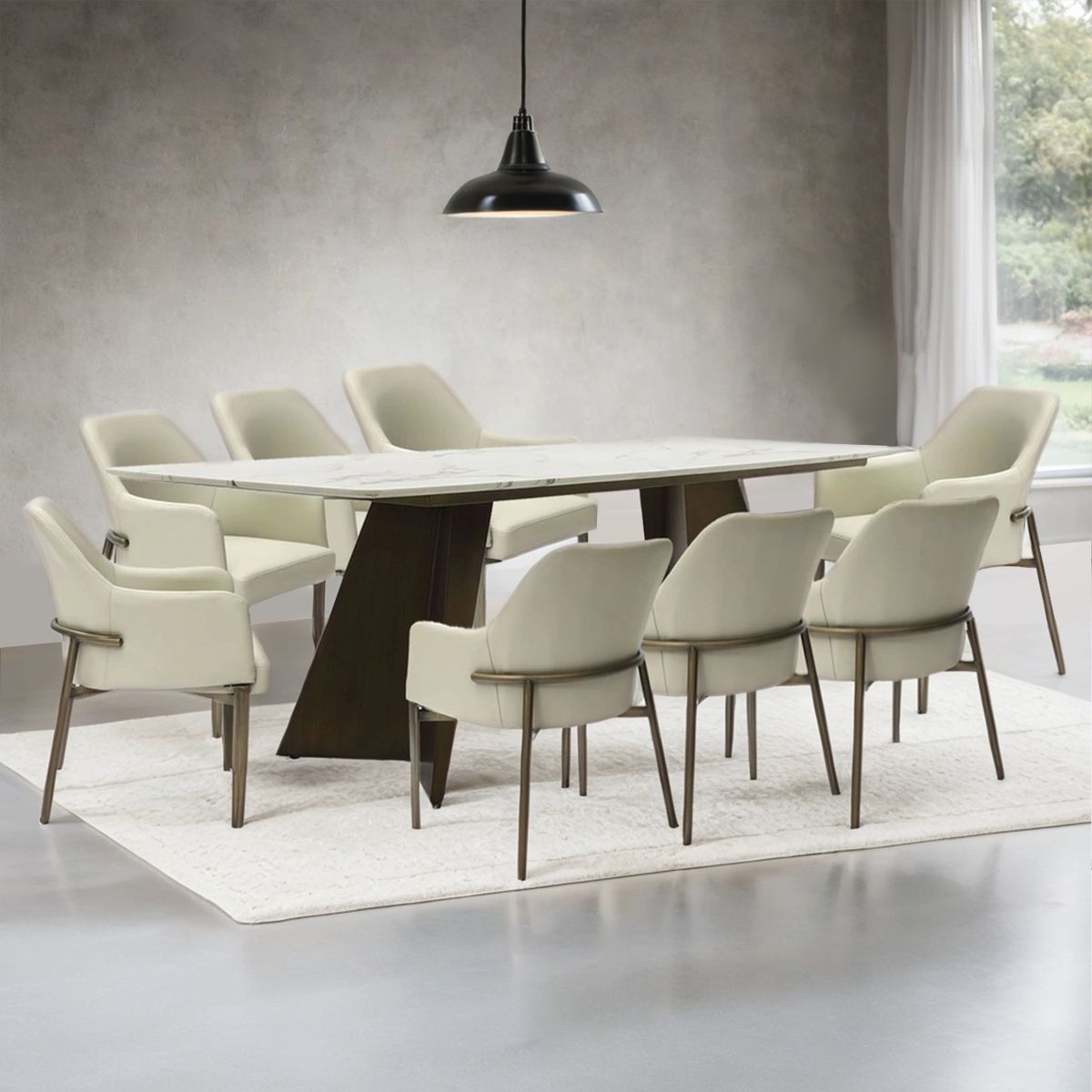 BASEMENT HOME - Juego de Comedor Milan 8 Sillas Blanco Beige
