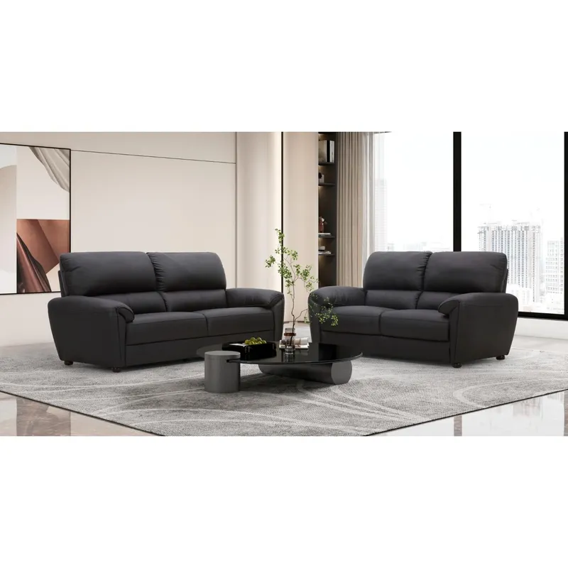 BASEMENT HOME - Juego de Sala Bailey 3-2 Cuerpos Cuero Combinado Negro