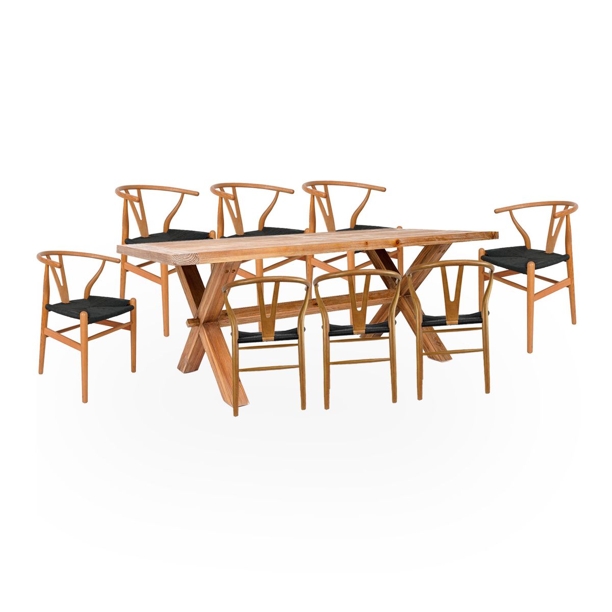 BASEMENT HOME - Juego de Comedor Carmen Kolding 8 Sillas Natural Negro