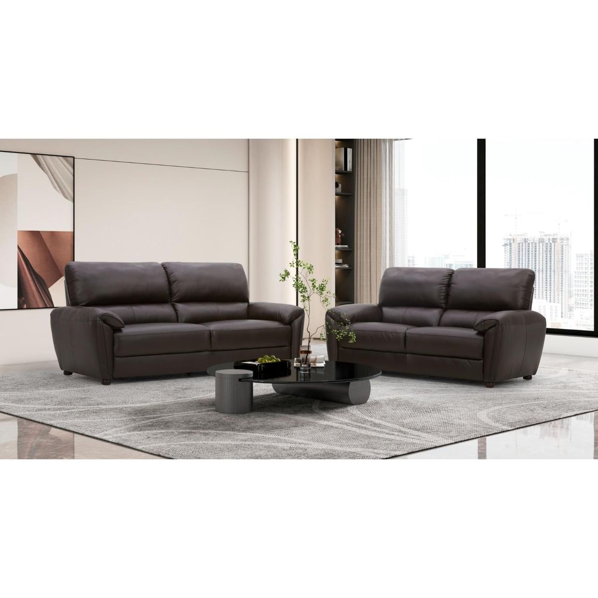 BASEMENT HOME - Juego de Sala Bailey 3-2 Cuerpos Cuero Combinado Chocolate