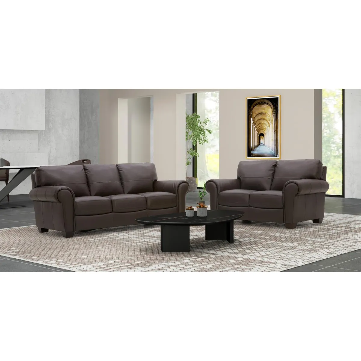 BASEMENT HOME - Juego de Sala Castle 3-2 Cuerpos Cuero Combinado