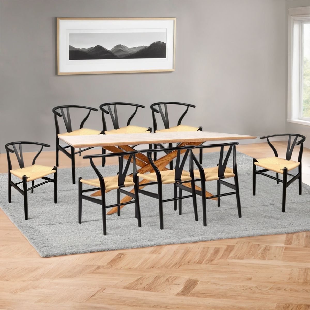 BASEMENT HOME - Juego de Comedor Gregorio Kolding 8 Sillas Negro Natural