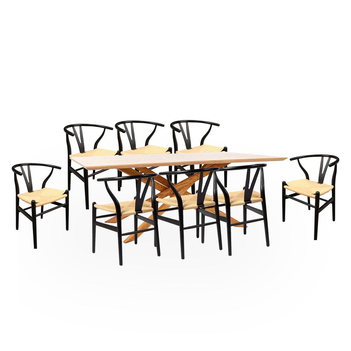 BASEMENT HOME - Juego de Comedor Gregorio Kolding 8 Sillas Negro Natural