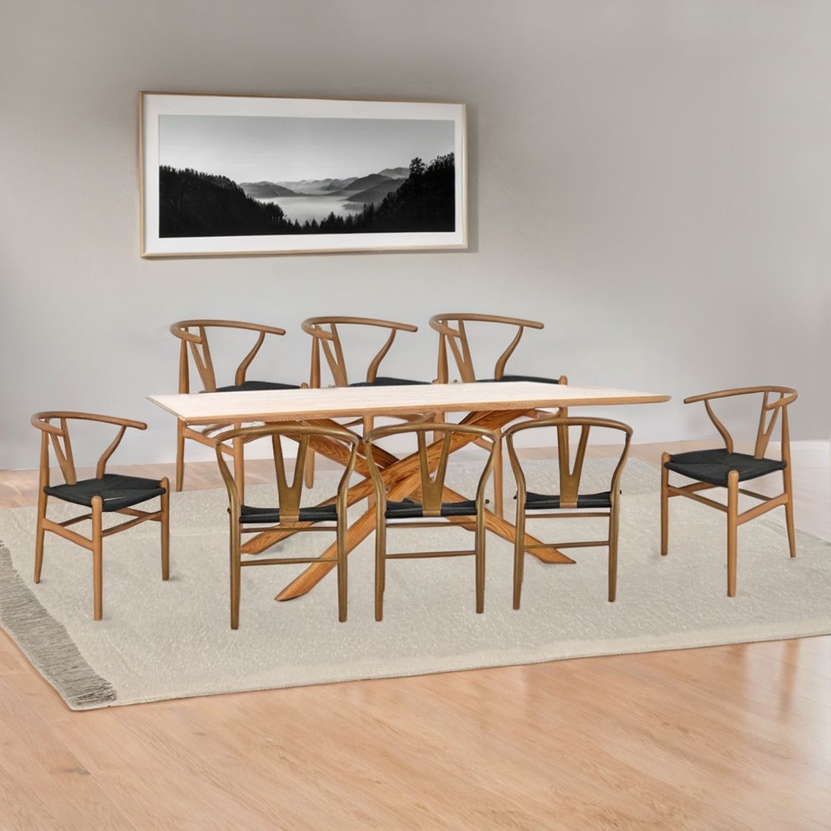 BASEMENT HOME - Juego de Comedor Gregorio Kolding 8 Sillas Natural Negro
