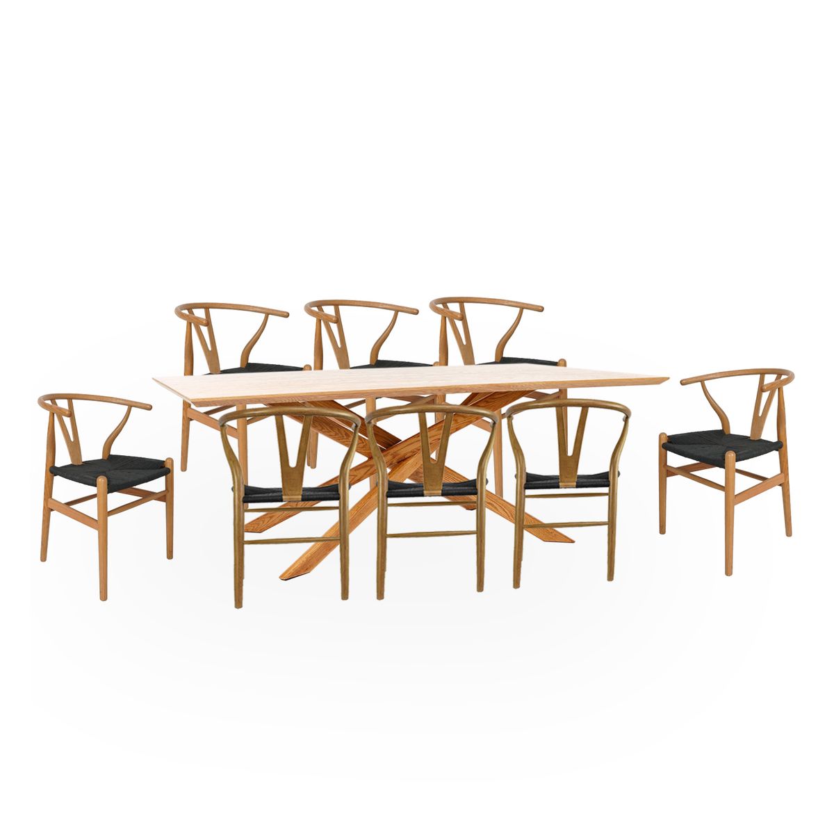 BASEMENT HOME - Juego de Comedor Gregorio Kolding 8 Sillas Natural Negro