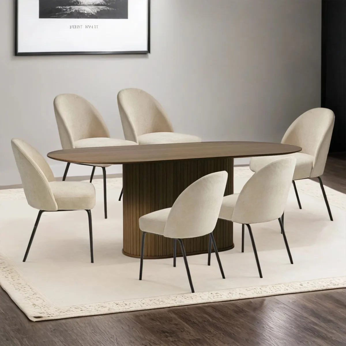 BASEMENT HOME - Juego de Comedor Nola Creston Nogal 6 Sillas Beige