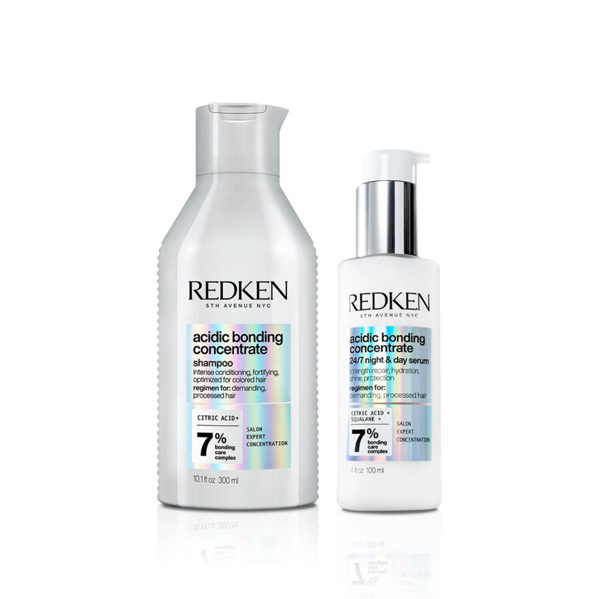 REDKEN - Shampoo Redken Acidic Bonding Concentrate 300ml Para Cabello Dañado + Serum Día Y Noche Acidic Bonding Concentrate 100 Ml