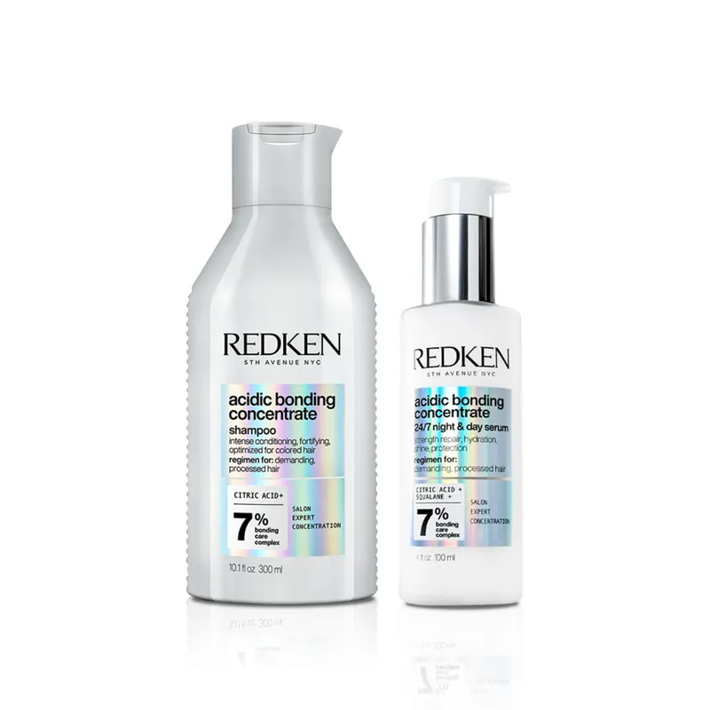 REDKEN - Shampoo Redken Acidic Bonding Concentrate 300ml Para Cabello Dañado + Serum Día Y Noche Acidic Bonding Concentrate 100 Ml