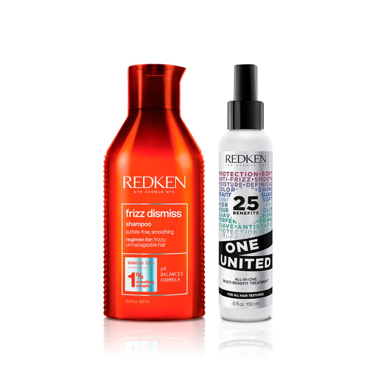 REDKEN - Shampoo Redken Frizz Dismiss 300 Ml Para Cabello Con Frizz + Tratamiento Multibeneficios One United 150 Ml