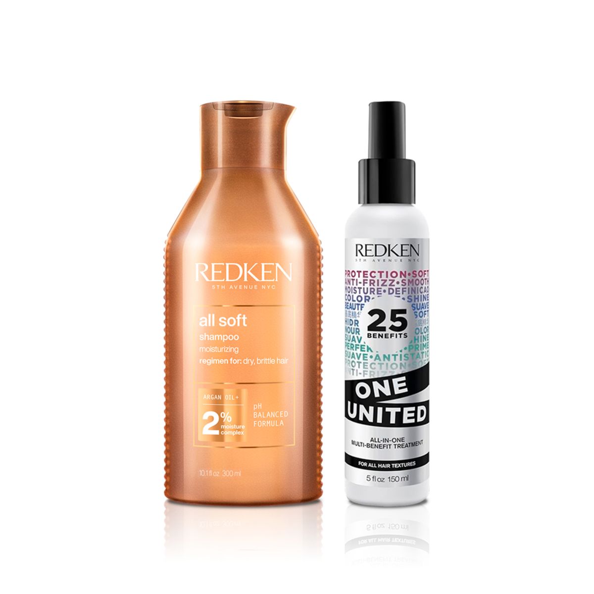 REDKEN - Shampoo Redken All Soft 300 Ml Para Cabello Seco + Tratamiento Multibeneficios One United 150 Ml