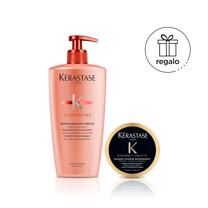 KERASTASE - Shampoo Discipline Fluidealiste  500 ML para control frizz + Mascarilla Chronologiste 75 ml